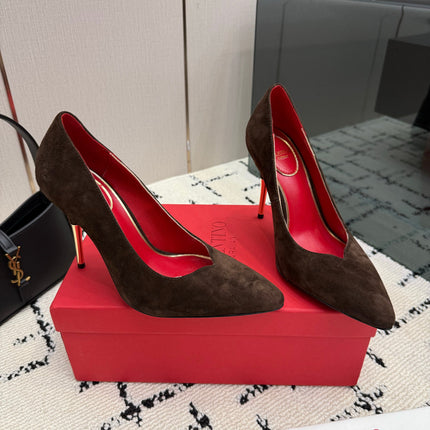 VALENTINO 26S HIGH HEELS 100 MM IN DARK BROWN SUEDE