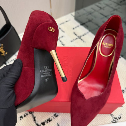 VALENTINO 26S HIGH HEELS 100 MM IN DARK RED SUEDE