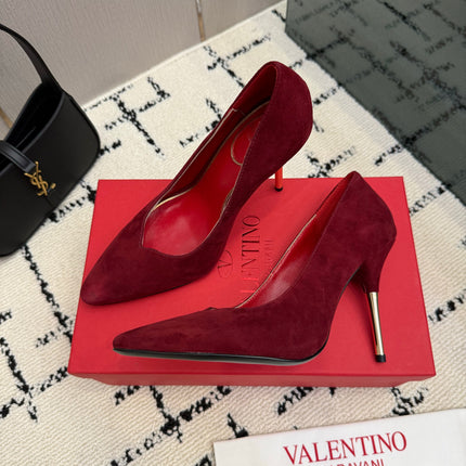 VALENTINO 26S HIGH HEELS 100 MM IN DARK RED SUEDE
