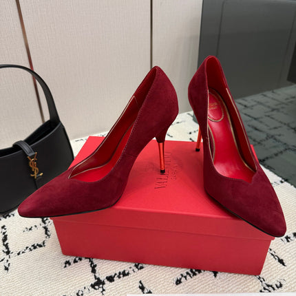 VALENTINO 26S HIGH HEELS 100 MM IN DARK RED SUEDE