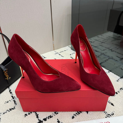VALENTINO 26S HIGH HEELS 100 MM IN DARK RED SUEDE