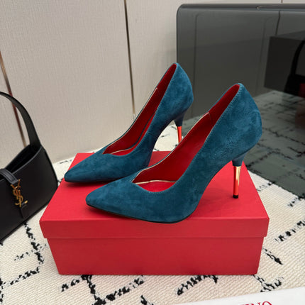 VALENTINO 26S HIGH HEELS 100 MM IN DEEP TEAL BLUE SUEDE