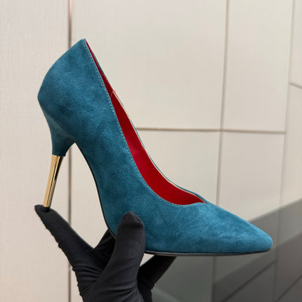 VALENTINO 26S HIGH HEELS 100 MM IN DEEP TEAL BLUE SUEDE