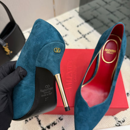 VALENTINO 26S HIGH HEELS 100 MM IN DEEP TEAL BLUE SUEDE