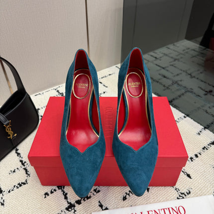 VALENTINO 26S HIGH HEELS 100 MM IN DEEP TEAL BLUE SUEDE