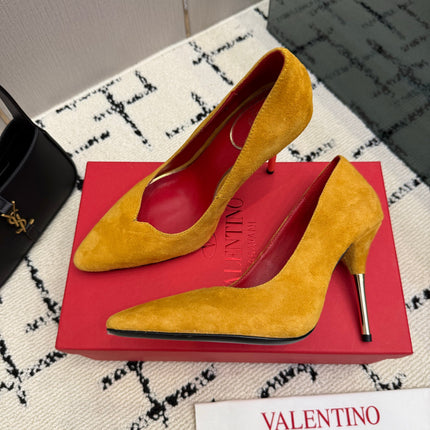 VALENTINO 26S HIGH HEELS 100 MM IN MUSTARD YELLOW SUEDE