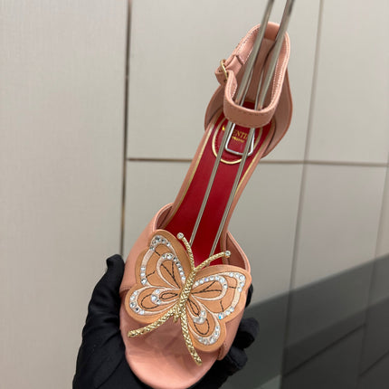 VALENTINO 26S ANKLE-STRAP BUTTERFLY SANDALS IN NUDE PINK CALFSKIN