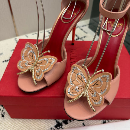 VALENTINO 26S ANKLE-STRAP BUTTERFLY SANDALS IN NUDE PINK CALFSKIN