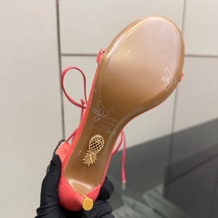 AQUAZZURA 26S HEEL SANDALS 80 MM IN PINKISH RED WOVEN FABRIC