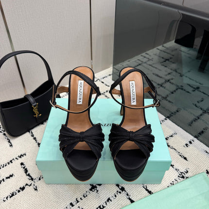 AQUAZZURA 26S HEEL SANDALS 135 MM IN BLACK SATIN RHINESTONE