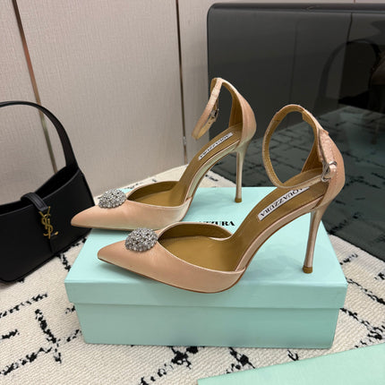 AQUAZZURA 26S POINTED-TOE PUMPS 105 MM IN BEIGE SATIN