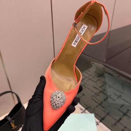 AQUAZZURA 26S POINTED-TOE PUMPS 105 MM IN LIGHT ORANGE SATIN