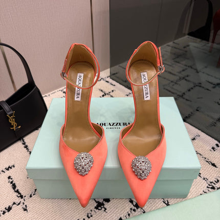 AQUAZZURA 26S POINTED-TOE PUMPS 105 MM IN LIGHT ORANGE SATIN