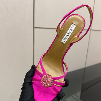 AQUAZZURA 26S STRAPPY HEELS 105 MM IN DARK PINK SATIN