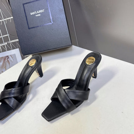 YSL 25S JILL MULES 75MM IN BLACK SMOOTH CALFSKIN