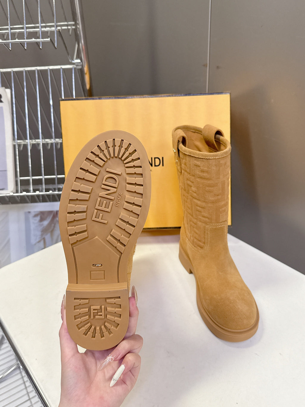 FENDI 25S BOOTS IN GOLDEN BROWN SUEDE