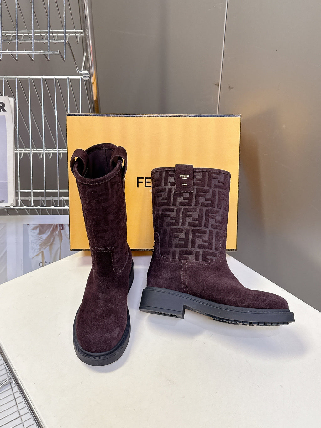 FENDI 25S BOOTS IN DARK CHOCOLATE BROWN SUEDE