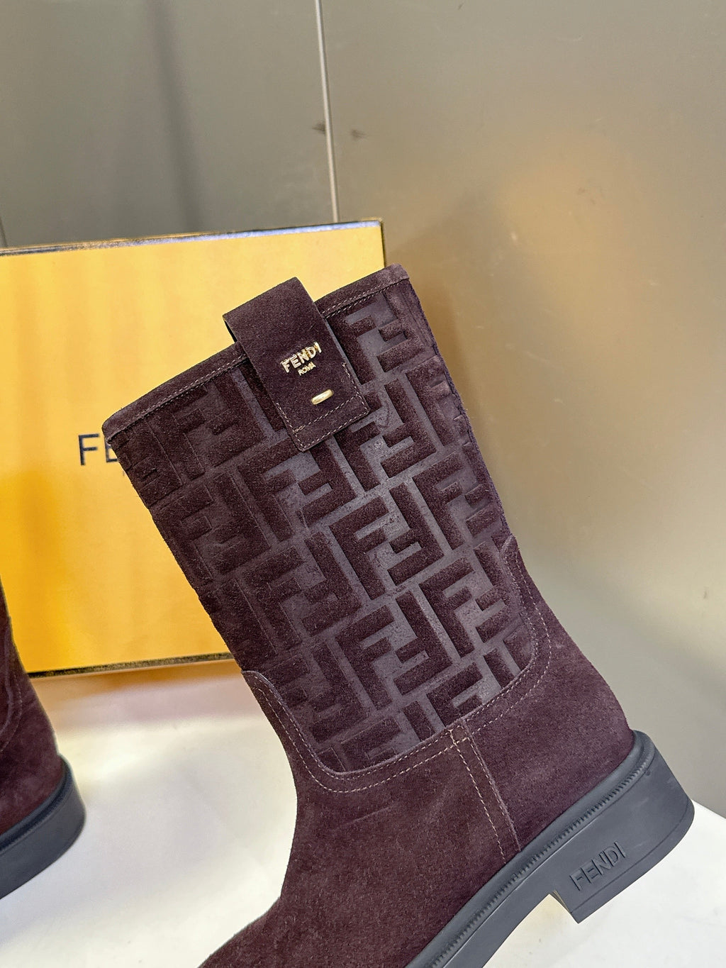 FENDI 25S BOOTS IN DARK CHOCOLATE BROWN SUEDE