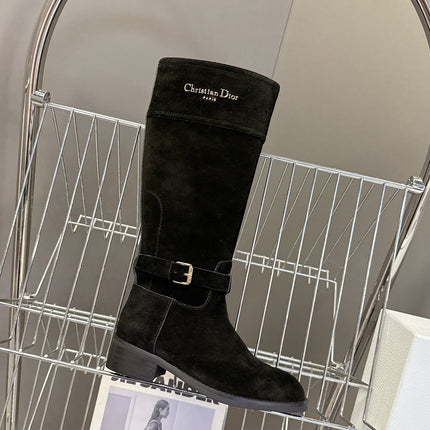 DIOR 25S BLACK HIGH BOOTS IN BLACK SUEDE