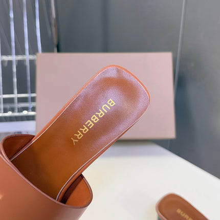 BURBERRY 26S HIGH HEEL MULE SANDALS 60MM IN CARAMEL BROWN CALFSKIN