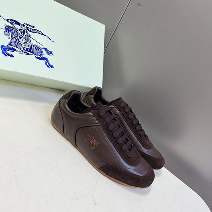 BURBERRY 26S LOW TOP SNEAKERS IN DARK BROWN CALFSKIN AND SUEDE