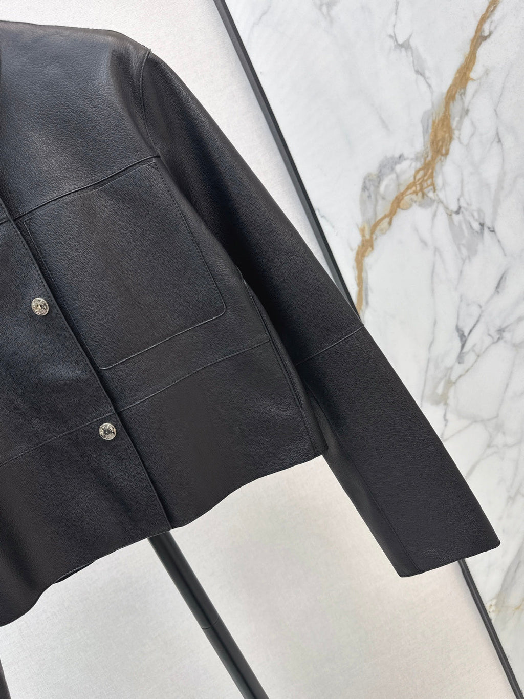 HERMES 25S STAND-COLLAR LEATHER JACKET 454
