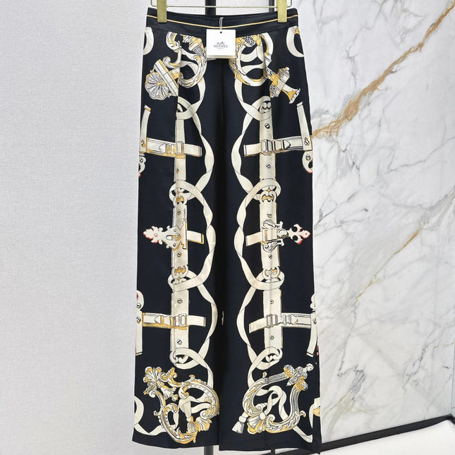 HERMES 25S SILK WIDE-LEG STRAIGHT PANTS 380