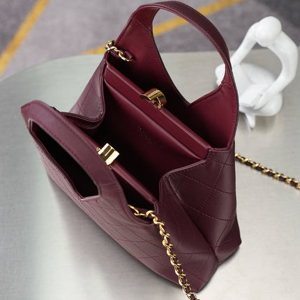 CHANEL 26S SHOPPING BAG MEDIUM 23 IN BURGUNDY RED LAMBSKIN GOLD HARDWARE
