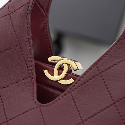 CHANEL 26S SHOPPING BAG MEDIUM 23 IN BURGUNDY RED LAMBSKIN GOLD HARDWARE