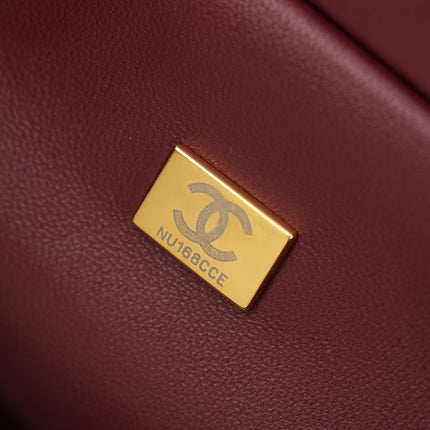 CHANEL 26S SHOPPING BAG MEDIUM 23 IN BURGUNDY RED LAMBSKIN GOLD HARDWARE