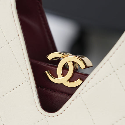 CHANEL 26S SHOPPING BAG MEDIUM 23 IN IVORY WHITE LAMBSKIN GOLD HARDWARE