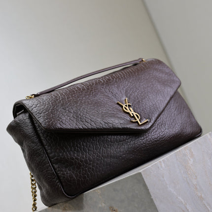YSL 25S CALYPSO GM 38 IN DARK CHOCOLATE CALFSKIN GOLD HARDWARE