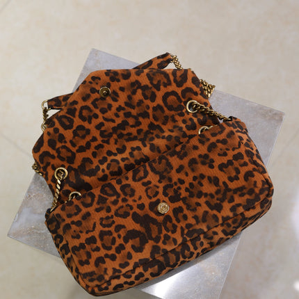 YSL 25S CALYPSO HANDBAG 26 IN BROWN LEOPARD PRINT VELVET GOLD HARDWARE
