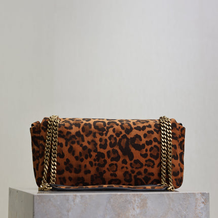 YSL 25S CALYPSO HANDBAG 26 IN BROWN LEOPARD PRINT VELVET GOLD HARDWARE