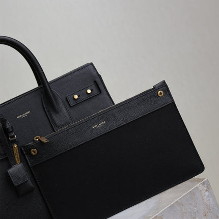 YSL 25S SAC DE JOUR GM 32 IN BLACK SUPPLE GRAINED CALFSKIN GOLD HARDWARE