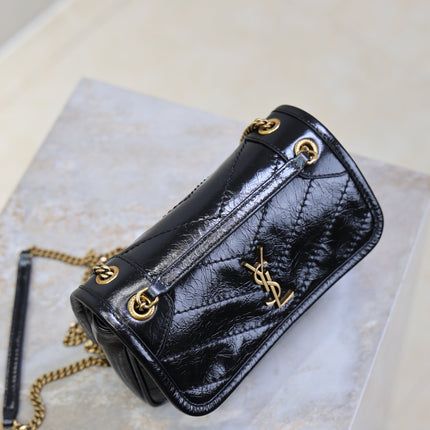 YSL 25S NIKI BAG 18 IN BLACK GLOSSY CALFSKIN GOLD HARDWARE