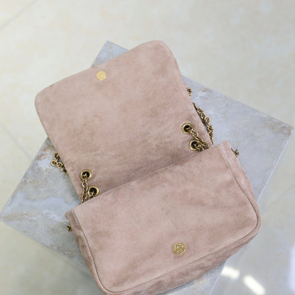 YSL 25S JAMIE 4.3 MINI 20 IN DUSTY ROSE BEIGE SUEDE GOLD HARDWARE