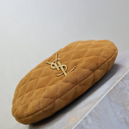 YSL 25S ICARINO MINI 17 IN CARAMEL QUILTED SUEDE GOLD HARDWARE