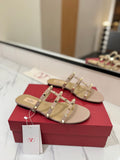 VALENTINO 26S SANDALS IN NUDE CALFSKIN WITH GOLD STUDS