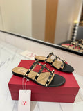 VALENTINO 26S SANDALS IN BLACK CALFSKIN WITH GOLD STUDS