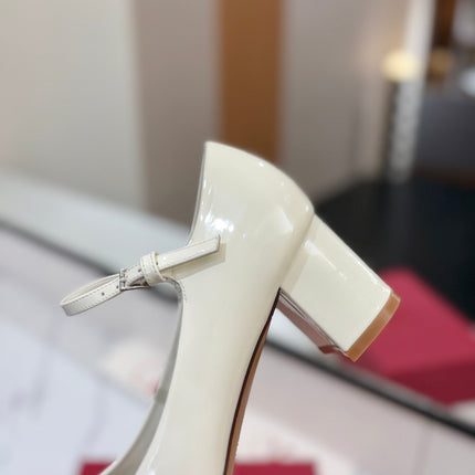 VALENTINO 26S MARY JANE HEELS 60 MM IN WHITE PATENT CALFSKIN