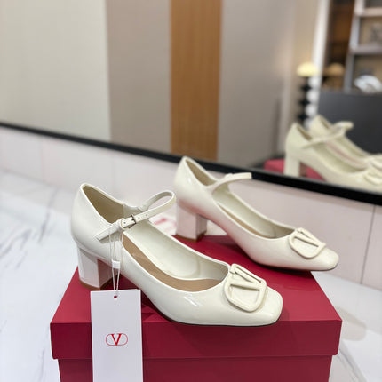 VALENTINO 26S MARY JANE HEELS 60 MM IN WHITE PATENT CALFSKIN