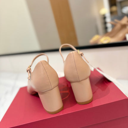 VALENTINO 26S MARY JANE HEELS 60 MM IN NUDE SMOOTH CALFSKIN WITH GOLD HARDWARE