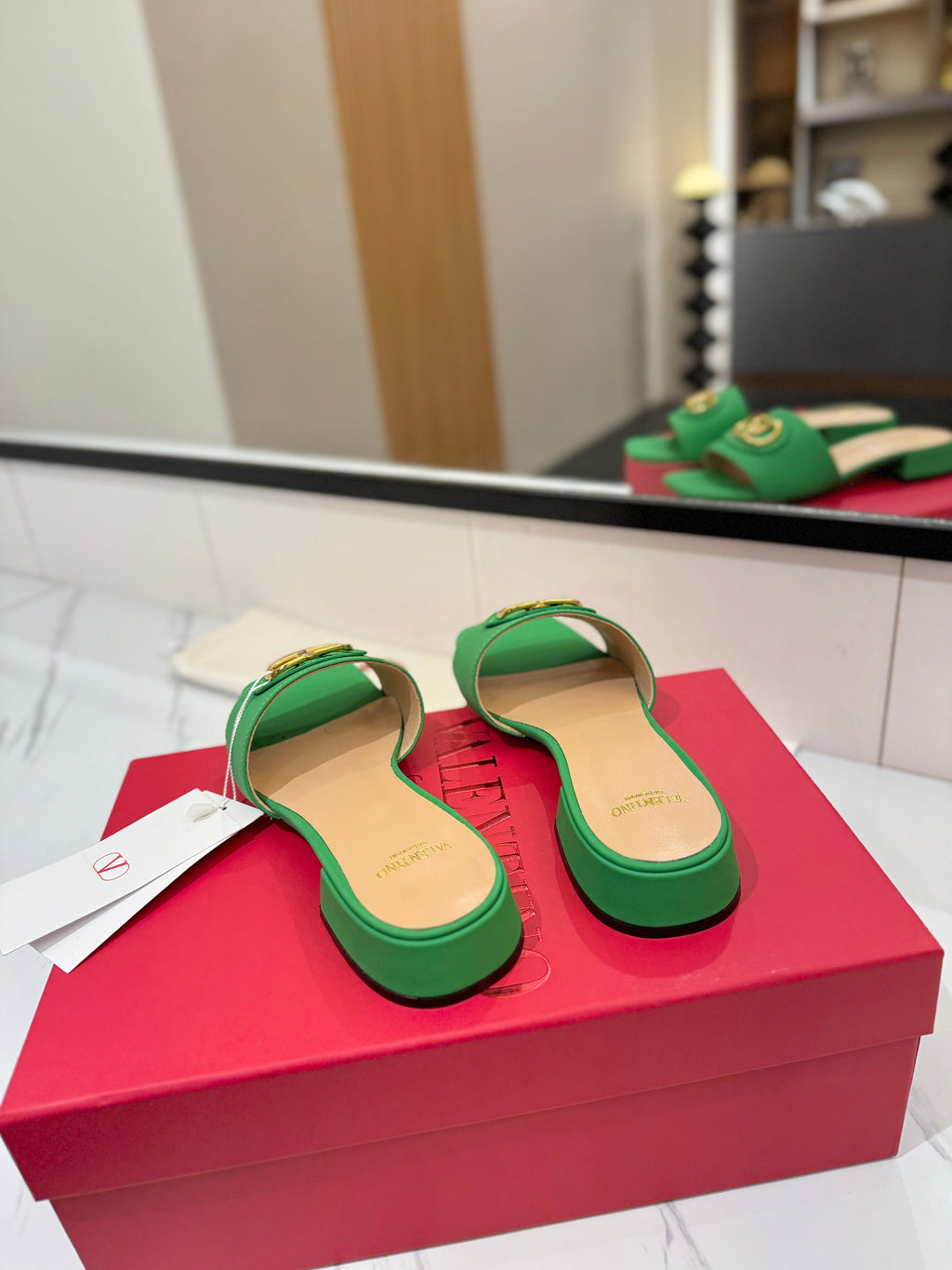 VALENTINO 26S SANDALS IN GREEN SMOOTH CALFSKIN WITH GOLD HARDWARE