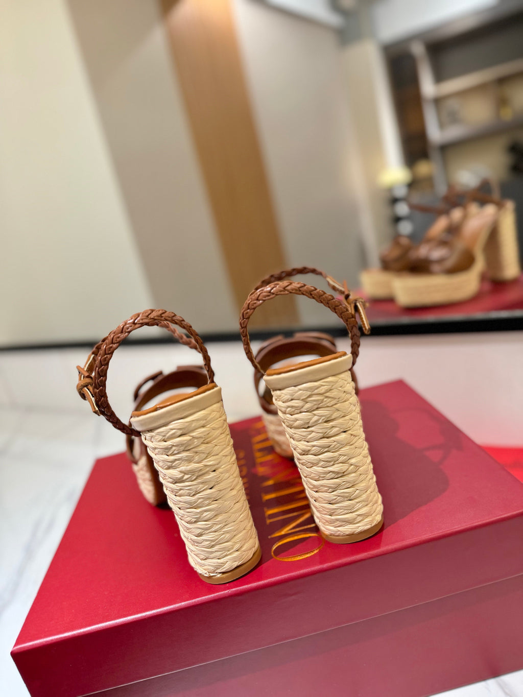 VLTN ESPADRILLE WEDGE SANDALS 25S 115 MM IN BROWN LAMBSKIN