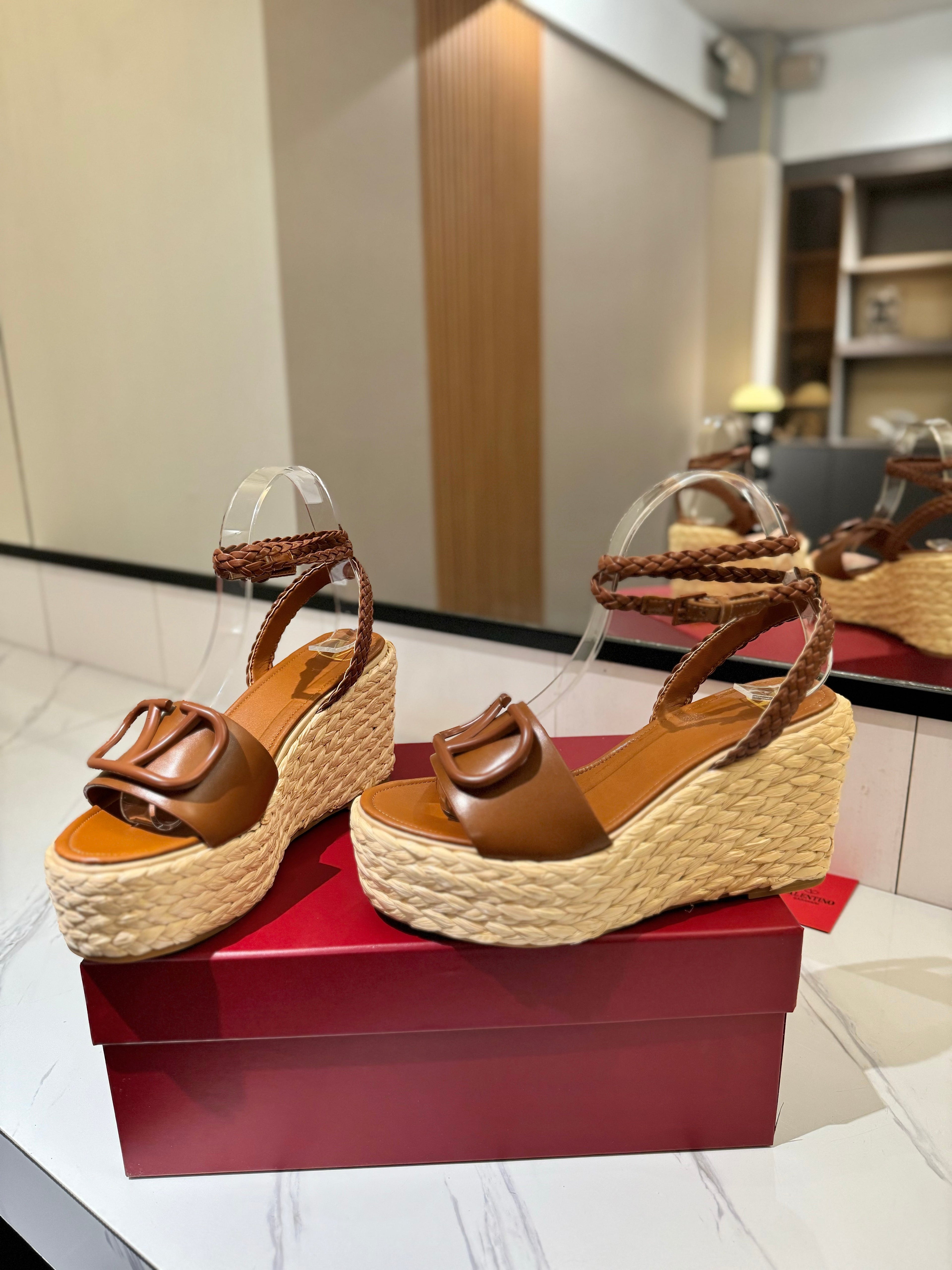 VLTN ESPADRILLE WEDGE SANDALS 25S 90 MM IN BROWN LAMBSKIN STYLE 11