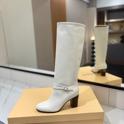 VALENTINO 25S GARAVANI PATTIE KNEE-HIGH BOOTS 80 MM IN WHITE CALFSKIN