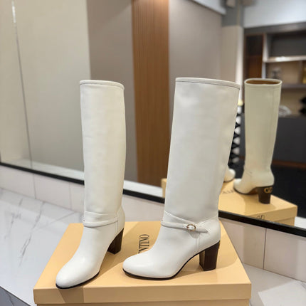 VALENTINO 25S GARAVANI PATTIE KNEE-HIGH BOOTS 80 MM IN WHITE CALFSKIN