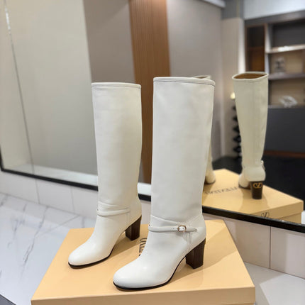 VALENTINO 25S GARAVANI PATTIE KNEE-HIGH BOOTS 80 MM IN WHITE CALFSKIN