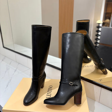 VALENTINO 25S GARAVANI PATTIE KNEE-HIGH BOOTS 80 MM IN BLACK CALFSKIN